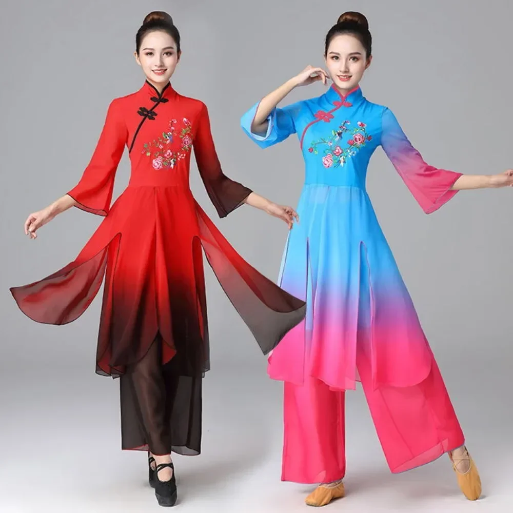 New women's Yangko dress New fan classical dance dress set female Chinese folk dance dress costume Large size M-6XL
