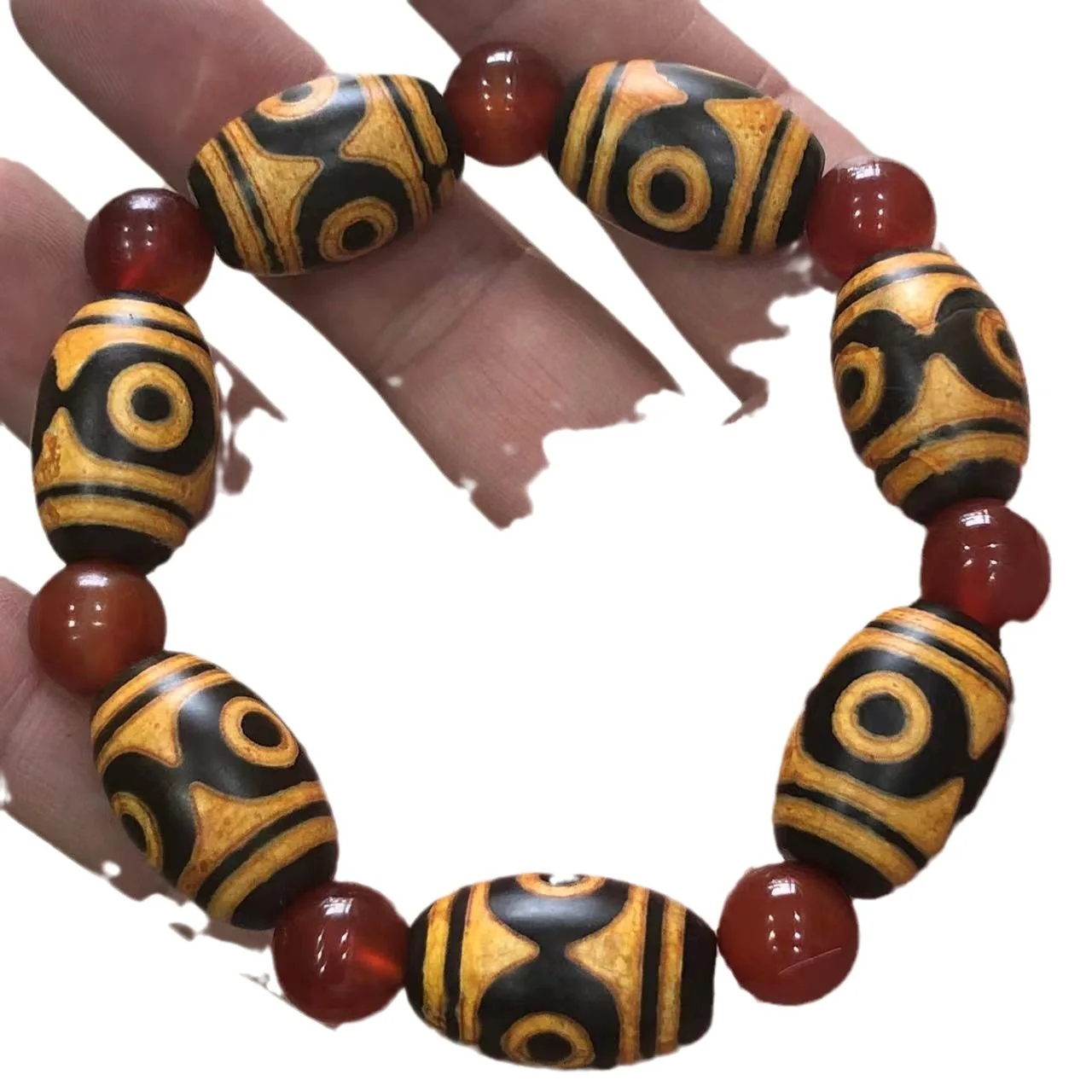 Tibetan retro old tooth yellow three-eye dzi bead agate bracelet Xizang old agate versatile model view 5