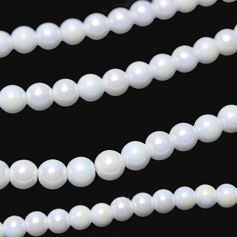 Natural AB Color Porcelain White Crystal Beads Glass Round Loose Beads For Jewelry Making DIY Necklace Bracelet 15inches 6/8/10m