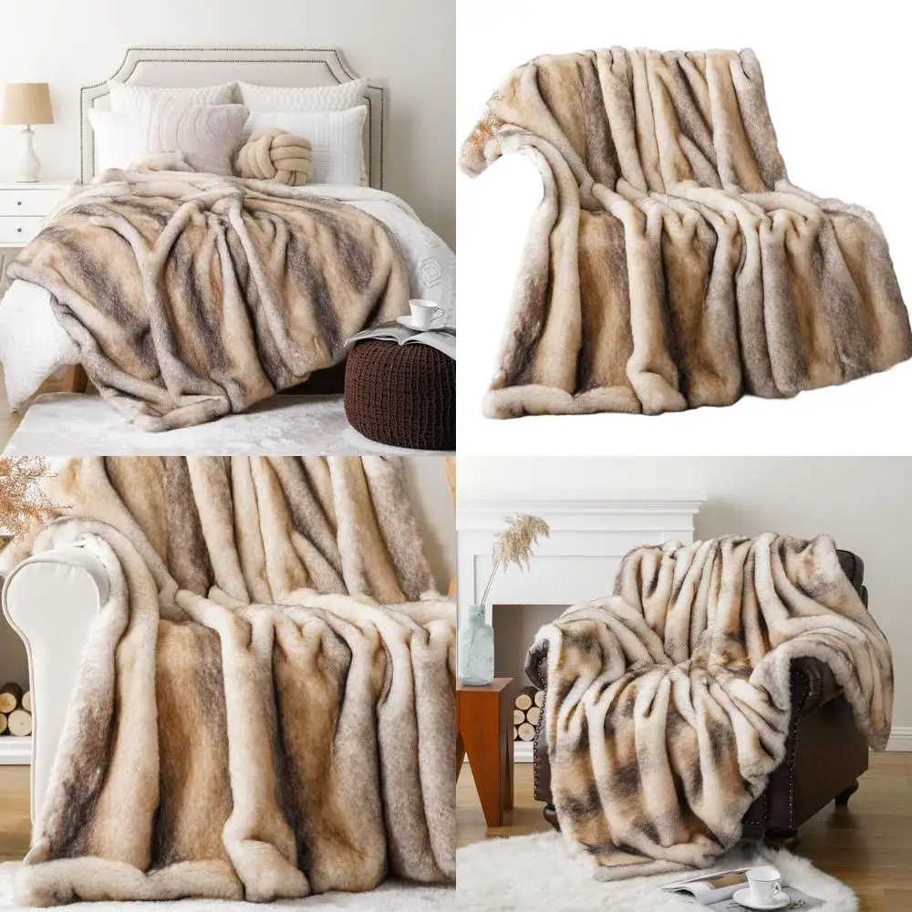 

Cozy Mink-Style Faux Fur Throw, Luxurious 50x60 Blanket for Couch, Sofa, Bed, Warm Fall Decor