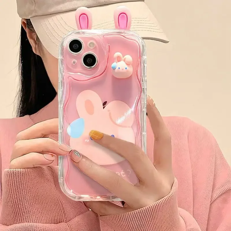 Cute 3D Bear Rabbit Case For Samsung Galaxy A54 A55 A24 A33 A34 5G A35 A15 A25 A14 A24 A32 A51 A52 A53 S22 S24 Ultra Plus S23 FE