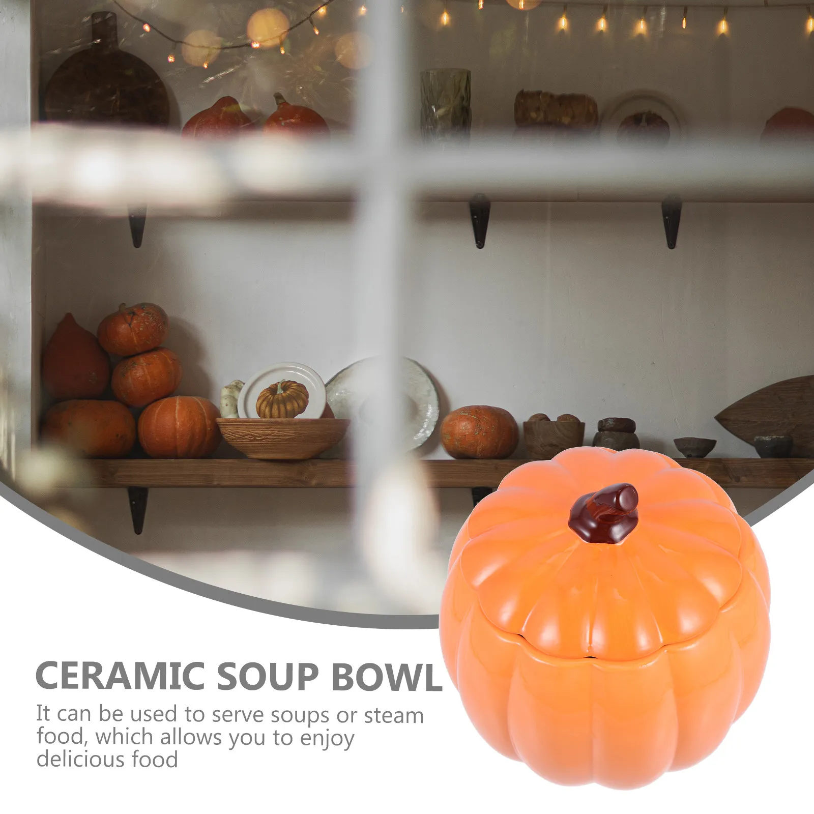 

Керамическая супница в форме тыквы для фестиваля урожая с крышкой, пригодная для микроволновой печи, прочная, легкая, для дома, отеля, пикника, кемпинга