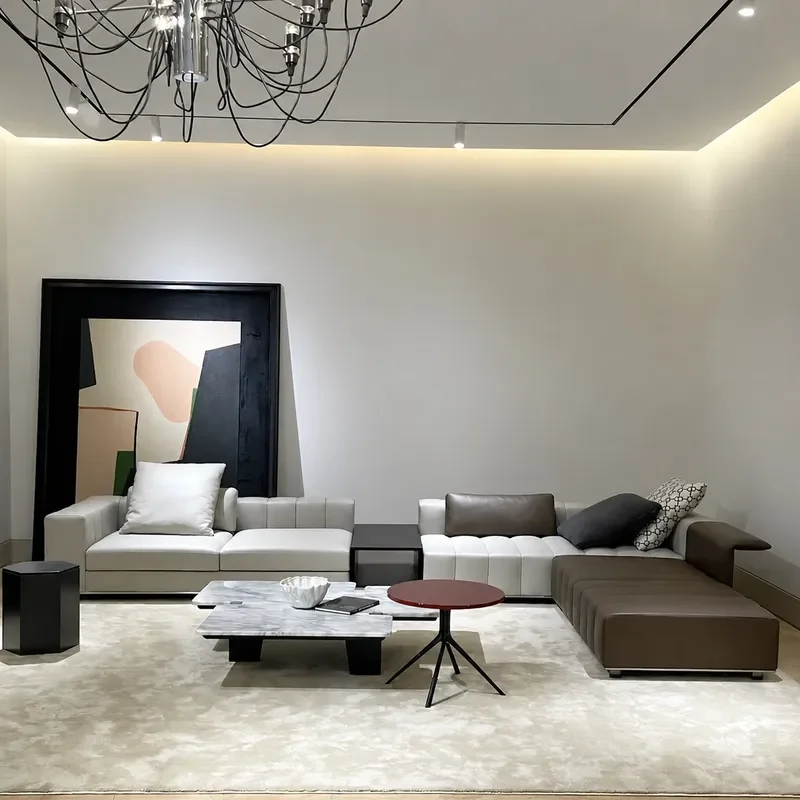 Italian Light Luxury Minimalist Piano Key Leather Sofa L Shaped Corner Modular Sectional for Living Room Large Apartment