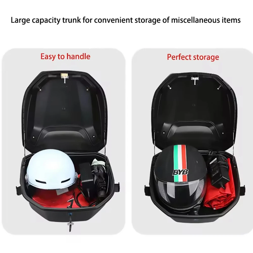 Motorrad-Kofferraum, universelle Montage, Moto-Top-Koffer, Heckbox, Träger, abschließbare Top-Gepäckaufbewahrungsbox für Elektromobil-Motorräder – Detail 3