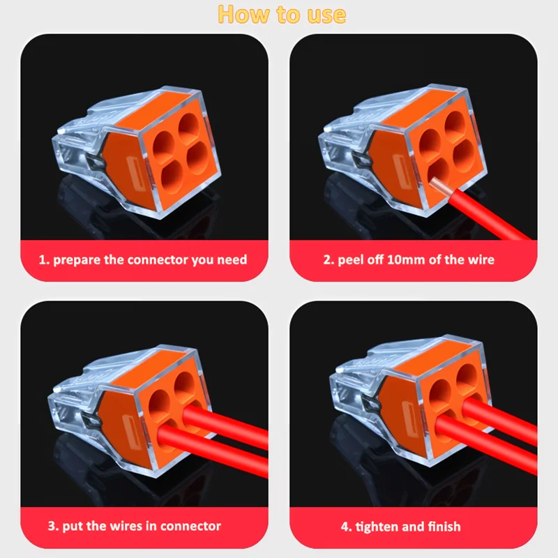 20/50/100 peças 4 portas push-in wire conector porca de parede PCT-104 condutor 18-12awg fios terminal de conexão rápida compacto