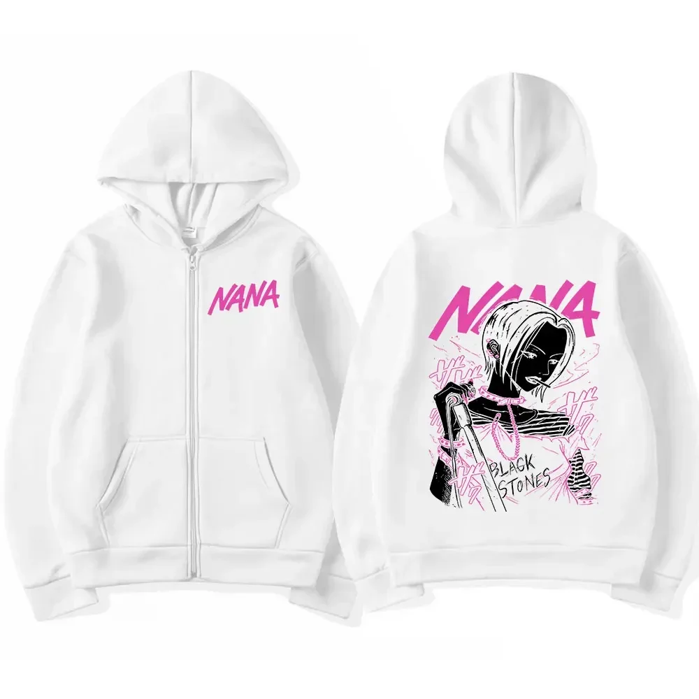 Anime Zipper Hoodie Jacket for Men and Women, Casual Oversized Sweatshirt, Vintage Zip Up Coats, Nana Osaki, Hot