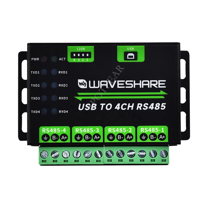 Industrial USB to 4-Ch RS485 Converter, Universal Serial Communication, Multi-System Compatible, Rail-Mount