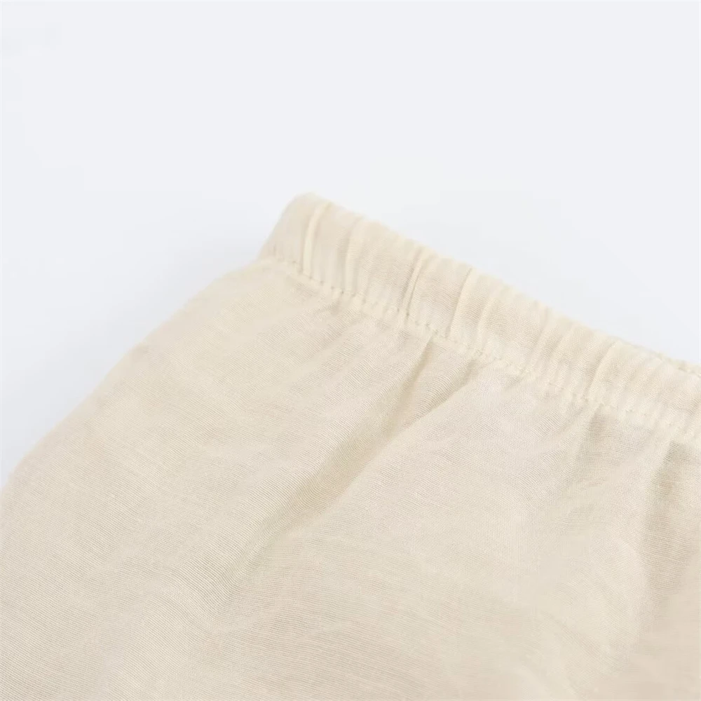 TRAF Summer New Product Tight High Waist Wide Leg Pants Linen Draping Straight Leg Pants Slimming Drawstring Casual Pants