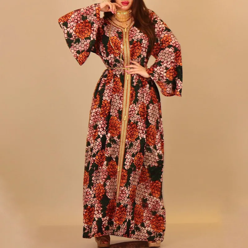 

Abaya Women's 2024 Spring/Summer Arabic Jalabiya Printed Museum Dubai Robe Ramadan Gurban Muslim Moroccan Kaftan Caftan Clothing