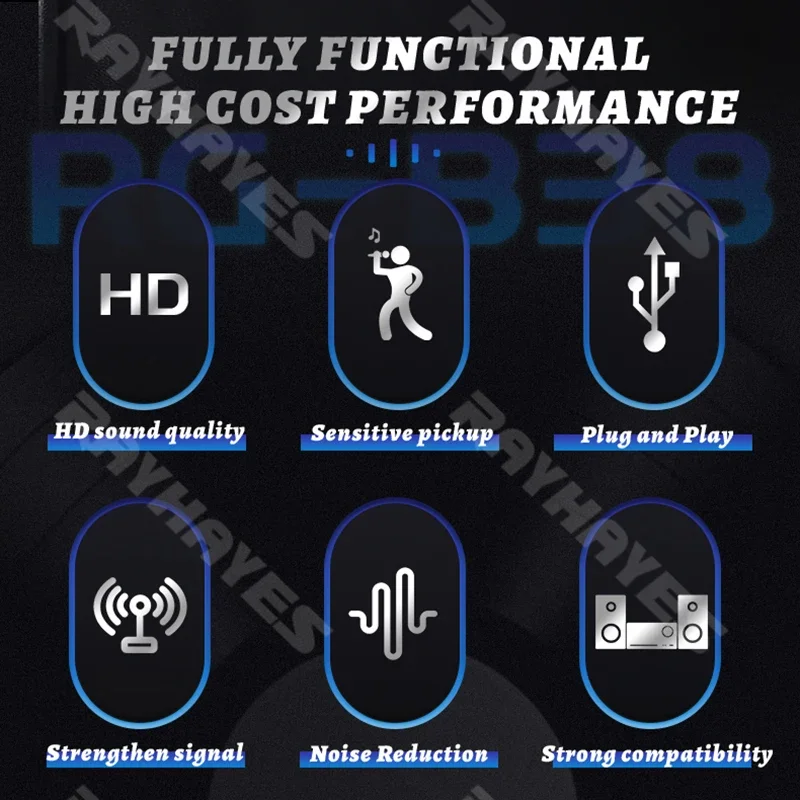 RAYHAYES RG-B38 Dual Wireless Microphone System 80M Long Range HD Sound Karaoke Party Wedding Conference Singing