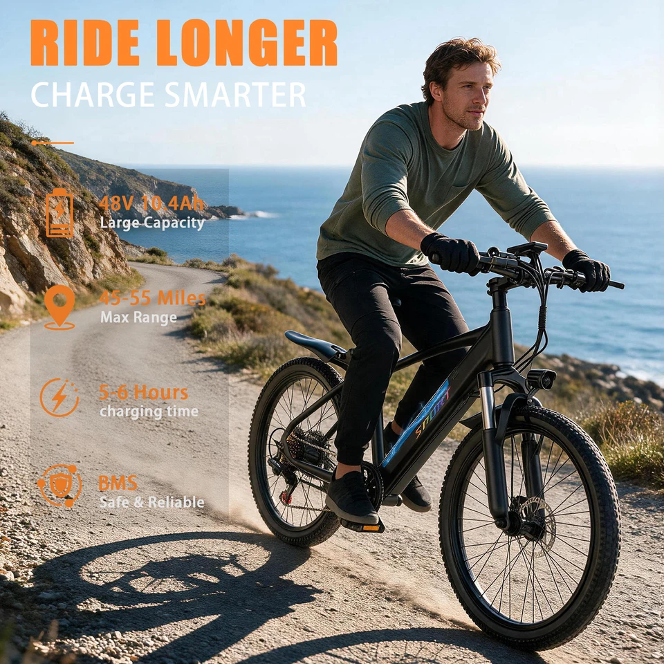 ASKGO Electric Bike for Adults, 1500W Peak Motor, 26" Tires All-Terrain Electric Mountain Bike with 48V 10.4Ah Removable Battery, Up to 55 Miles Long Range, 7-Speed Gearshift for Commute, UL2849 Certified image 6