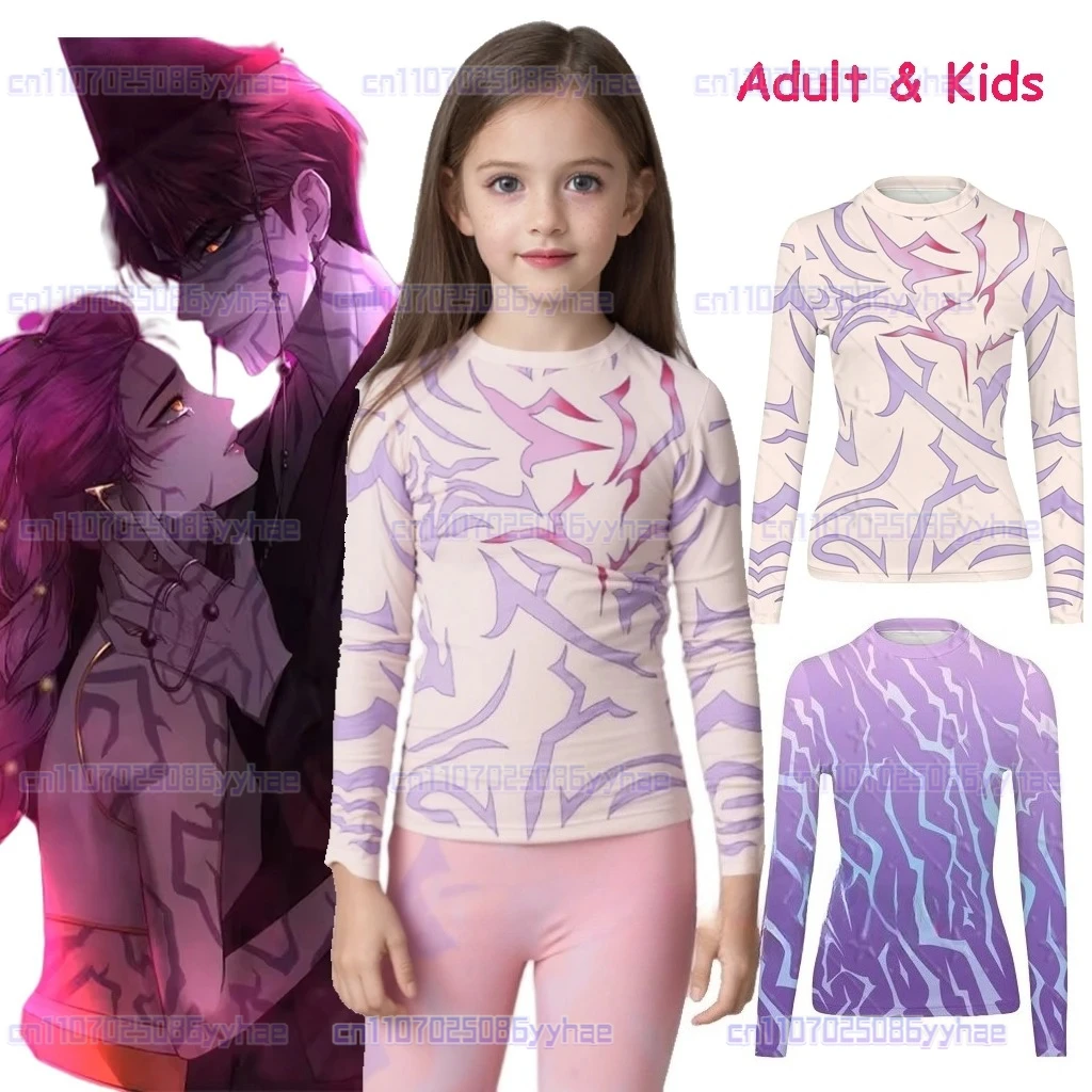 KPop 악마 사냥꾼 루미 진우 코스프레 의상 악마 문신 프린트 셔츠 속옷 변장 할로윈 의상 어린이 소녀용
