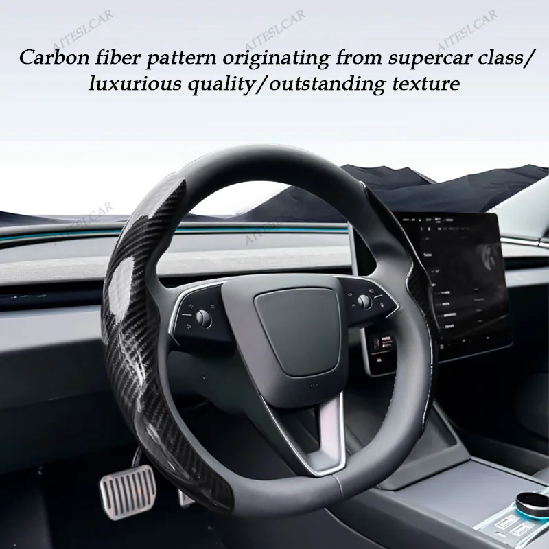 테슬라 모델 3/Y/YL 하이랜드 주니퍼 스티어링 휠 커버 카본 파이버 가죽 안티퍼 스포츠 스티어링 휠 자동차 액세서리 썸네일 3