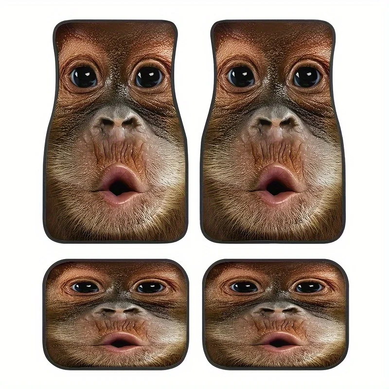 

4pcs Gorilla Pattern Car Floor Mats - Stylish Washable Polyester Interior Accessories, Fit For All Car Models, Perfect Holiday G