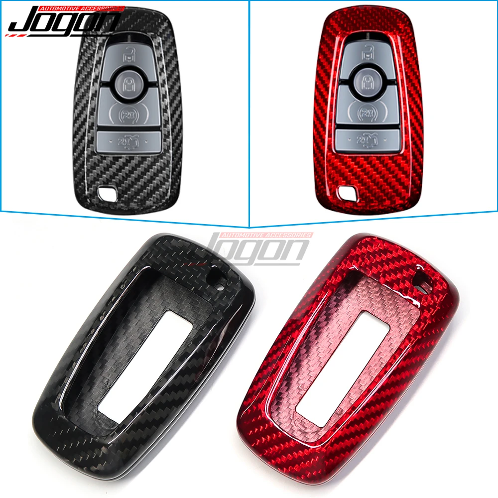 Red/Black Carbon Fiber Exterior Car Key Fob Shell Case Cover Accessories For Ford F-150 Raptor Bronco 2018 2019 2020 2021 2022