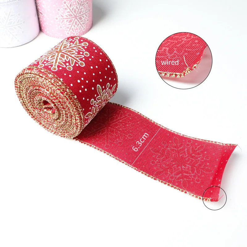 10 Yards Snowflake Printed Christmas Ribbons Fabric Print Wired Edge DIY XMAS Gift Wrapping Ribbon Wreath Bow Craft 2025