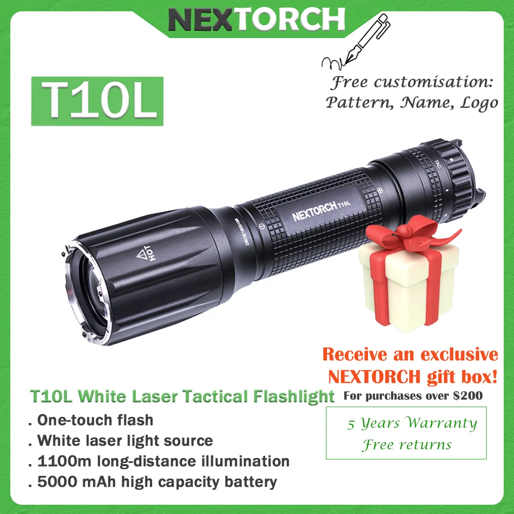 Nextorch T10L 1100m long range lighting Tactical flashlight,high power white laser torch,usb Rechargeable,outdoor search,rescue