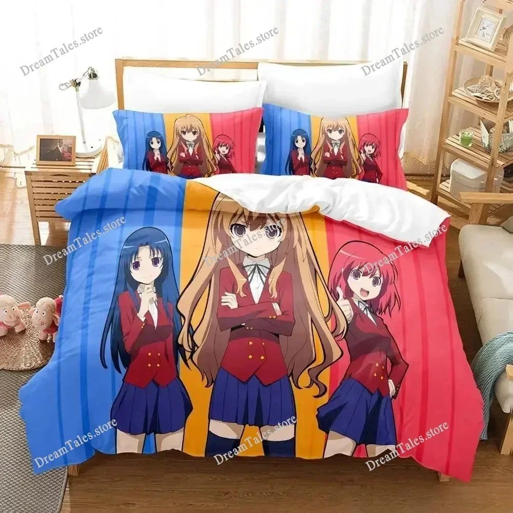 

New Toradora Bedding Set Cartoon Anime Three-piece Set Adult Kid Bedroom Duvet Cover Sets 3D Kawaii Girls Roupa De Cama Casal741