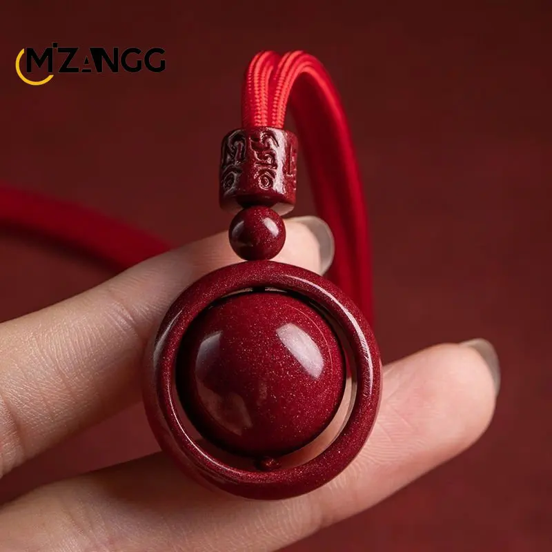 Hand-carved Cinnabar Pendant Luxury Natural Zijin Sand Pendant Personality Six-character Truth Necklace Round Bead Necklace