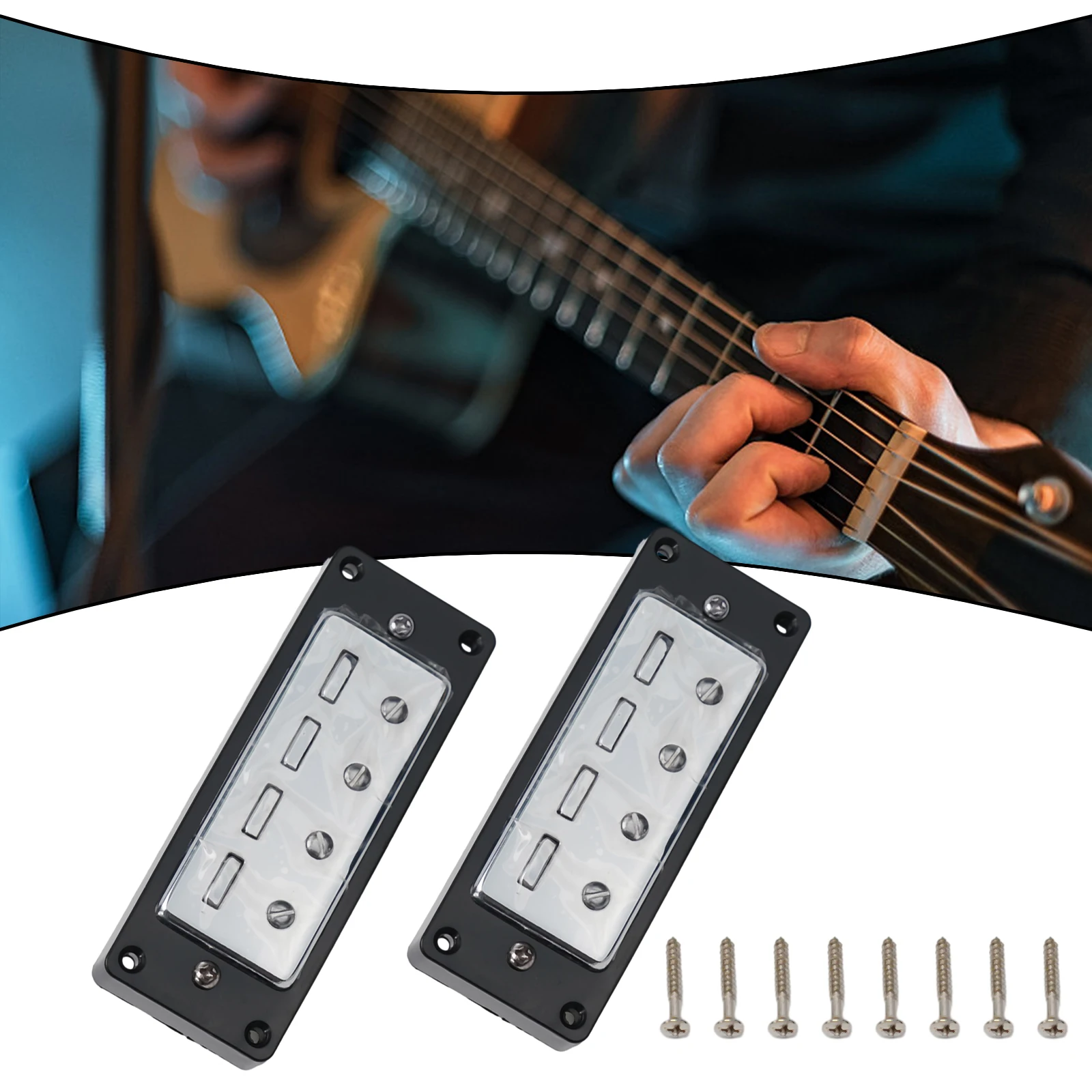 A Set 2 Pcs 4 String Bass Humbucker Pickups  Neck & Bridge With Black Ring Strong Magnification Silver/Black Guitar Accessories