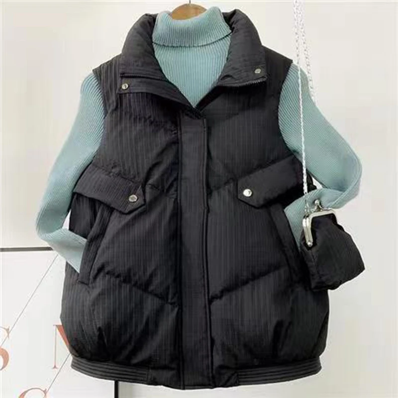 Inverno para baixo casacos de algodão roupas femininas 2023 novo outono casacos de inverno sem mangas soltas outerwear meninas topos fp576