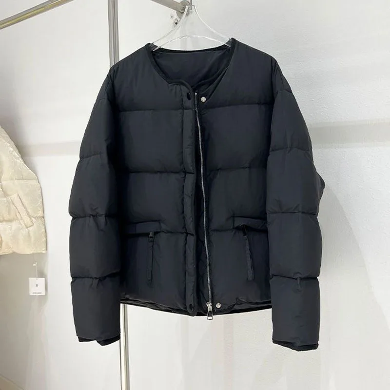 

Black Short Cotton Clothes Autumn Winter Women's Thermal Lightweight Padded Jacket Korean Style Loose O-Neck Quilted Coats