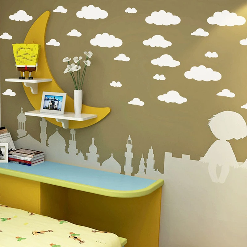עננים חמודים ויניל קיר מדבקות ילדים חדר ילדה חדר שינה קיר דסל צורה פשוטה אמנות דקורטיבית מדבקות ציורי קיר