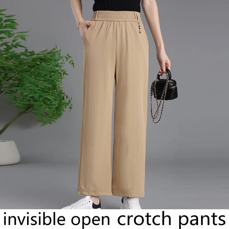 Invisible Zipper Open-crotch Pants New Women's Summer Straight-leg  High Waist Drape Wide-leg  Skinny Narrow