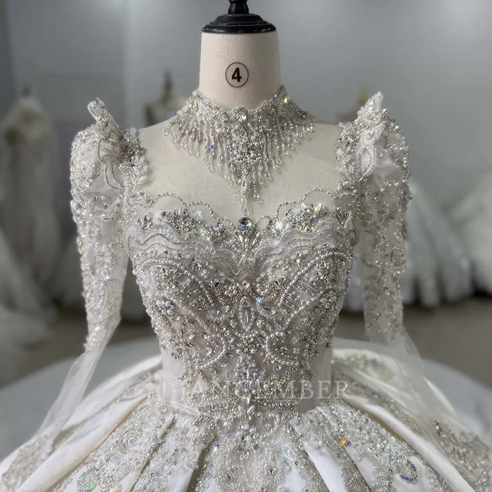 Gorgeous Ball Gown Wedding Dress 2025 Long Sleeve Beading Romantic Chapel Train Princess Bride Customized свадебное платье
