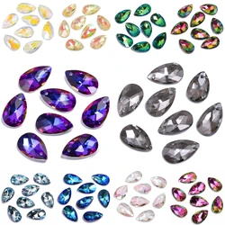 8pcs 13x22mm Water Droplet Shape Crystal Quartz Beads Single Hole Pendant Glass Beads for DIY Jewelry Making Necklace Bracelet