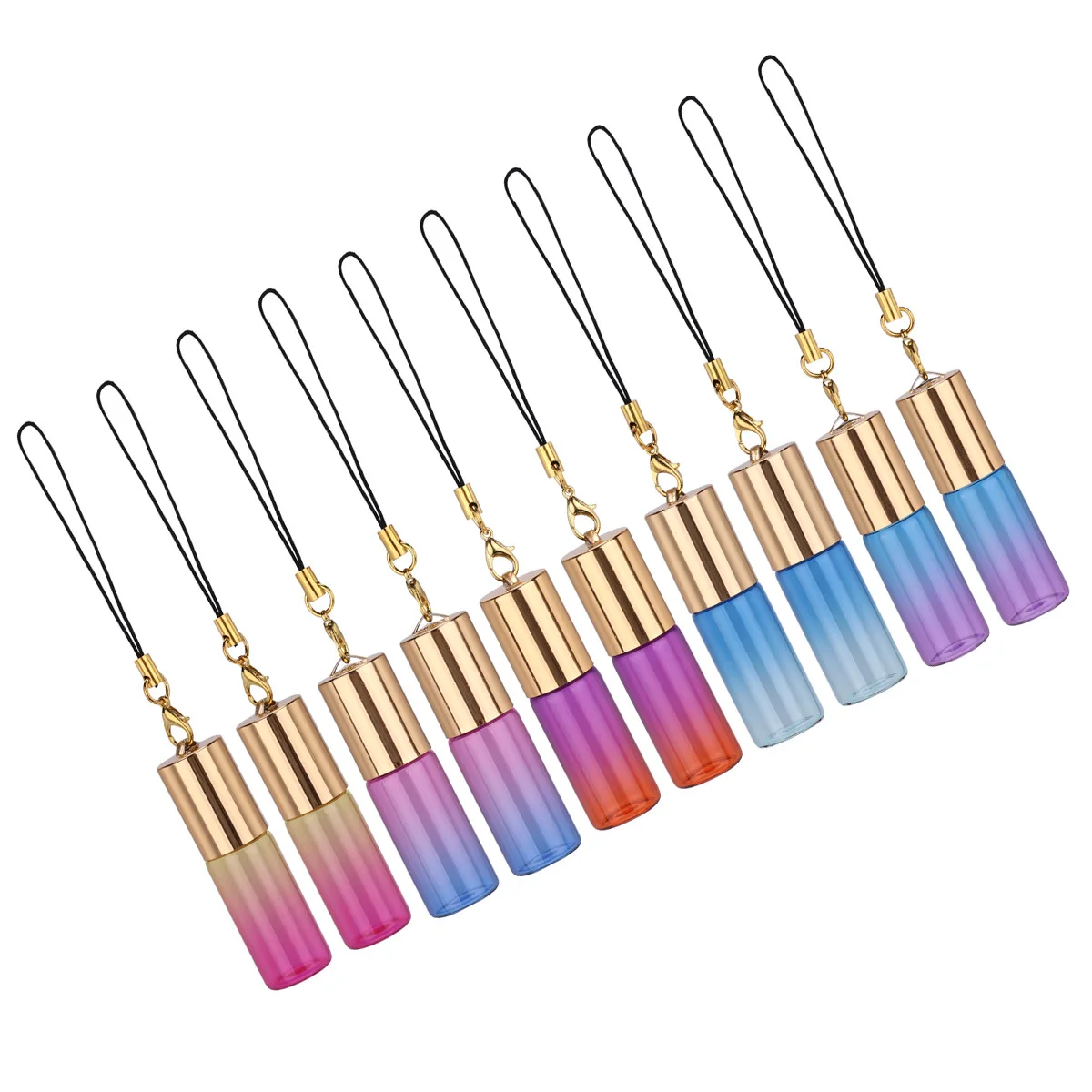 10 Stück Flaschen für ätherische Öle mit Farbverlauf, leere Roll-on-Flaschen, leichte, nachfüllbare Parfümbehälter, tragbar, für den Reisegebrauch