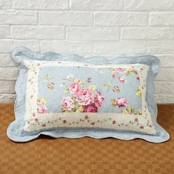 Cotton Floral Pillowcase with Lotus Leaf Lace, Cushion Cover, Pillow Core, Decoration, 100% Cotton
