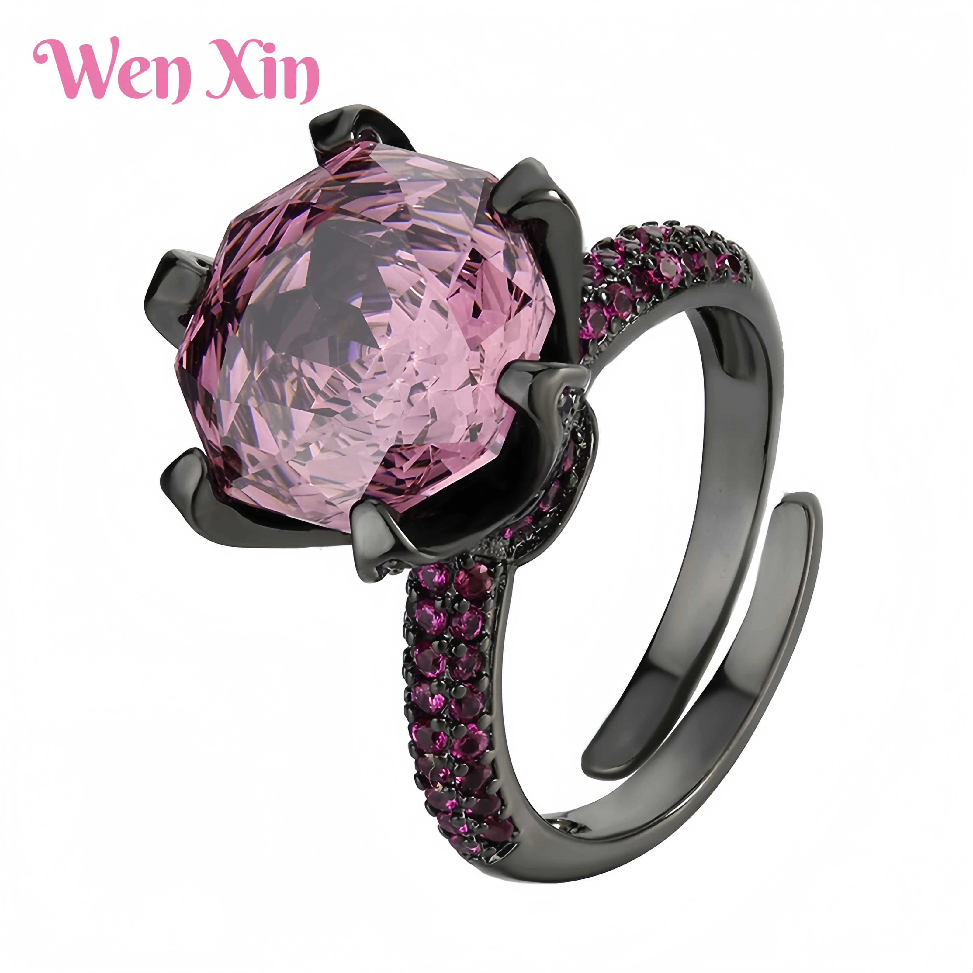 

WENXIN Brand MUSHAN MCT Copper Base Gold-Plated Simulated Rose Black Gold Six Claw Ring Fashion Jewelry Accessories Women