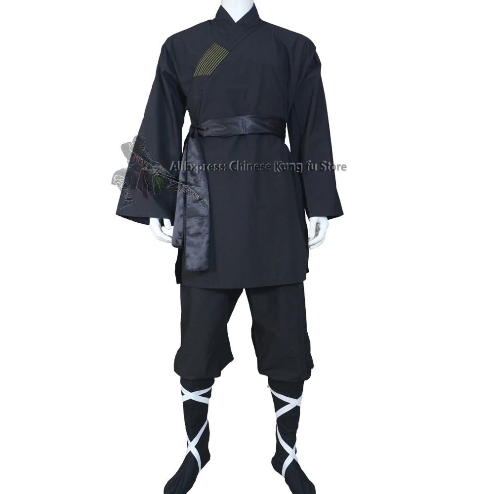 

Shaolin Monk Kung fu Suit Taoist Robe Tai chi Uniform Martial arts Wing Chun Sets Black Cotton