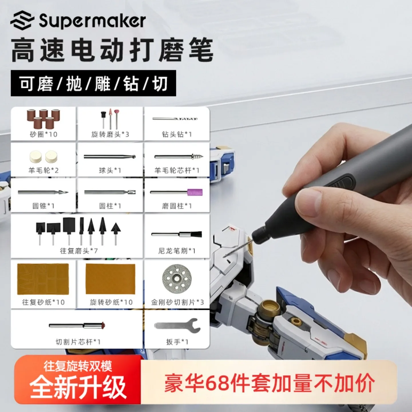 Handheld Precision Electric Grinding Pen Polishing Tool Reciprocating Rotate Dual Mode Polishing Carve Multifunctional