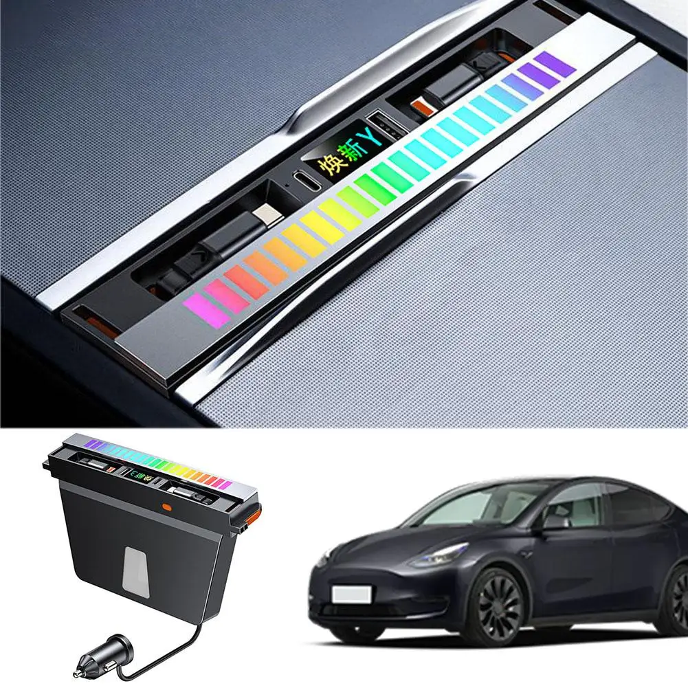 ل تسلا نموذج Y جونيبر هايلاند 2025 منافذ USB محطة متعددة RGB قابل للسحب كابل لرسو السفن محور شاحن ضوء Y2G9