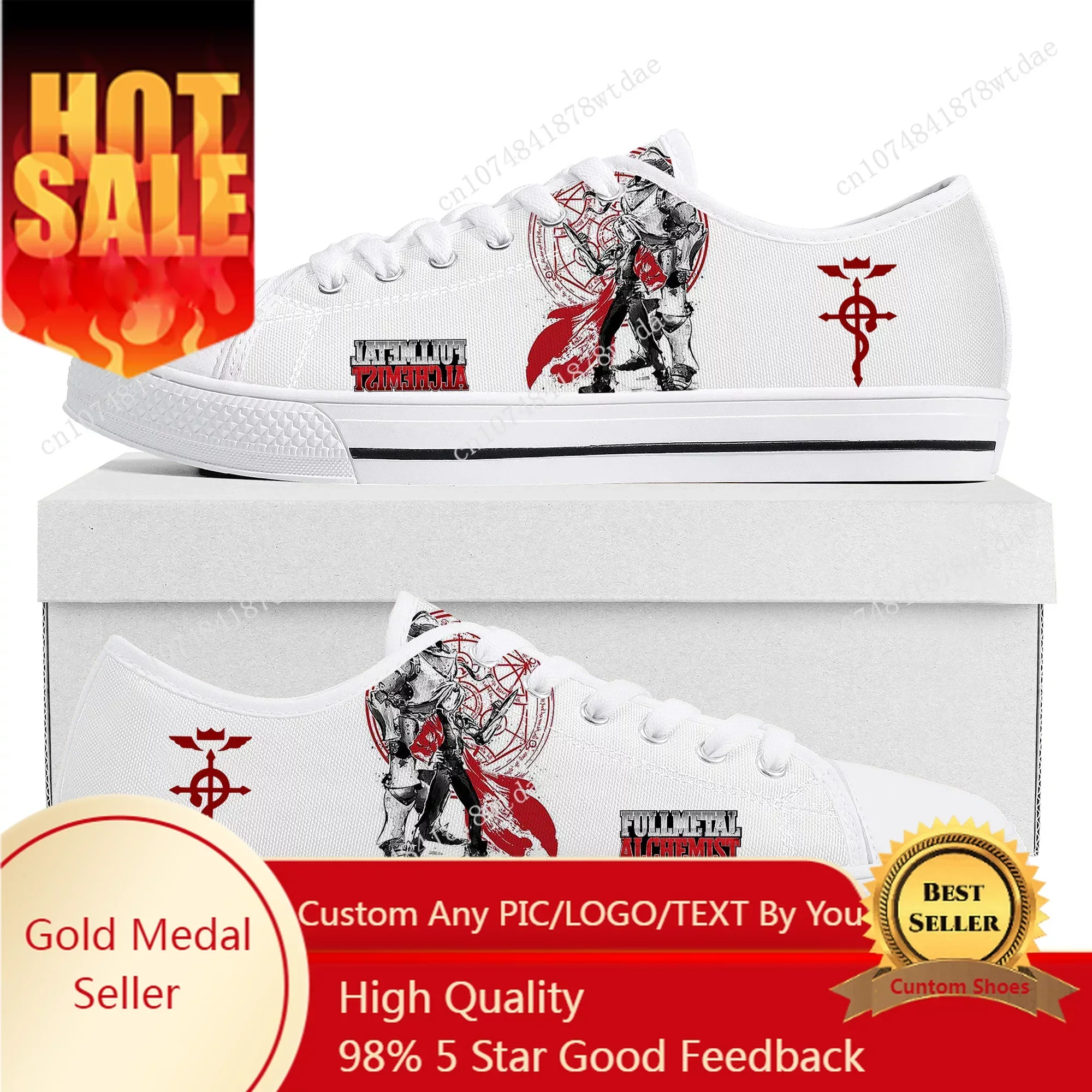 Fullmetal Alchemist Low Top Sneakers Womens Men Teenager Edward Elric High Quality Canvas Sneaker Couple Manga Custom Made Shoes