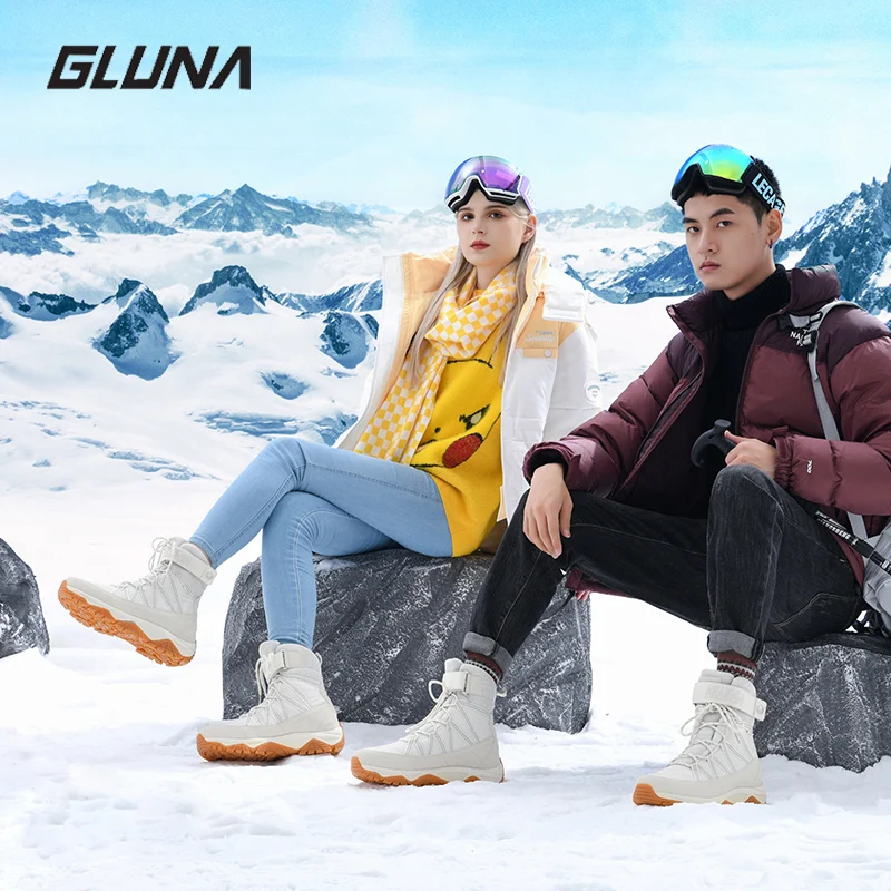 GLUNA 86322 Couple Snow Boots Waterproof Non-slip Rubber Sole Reflective Strap Winter Warm Shock Absorbing Ankle Boots