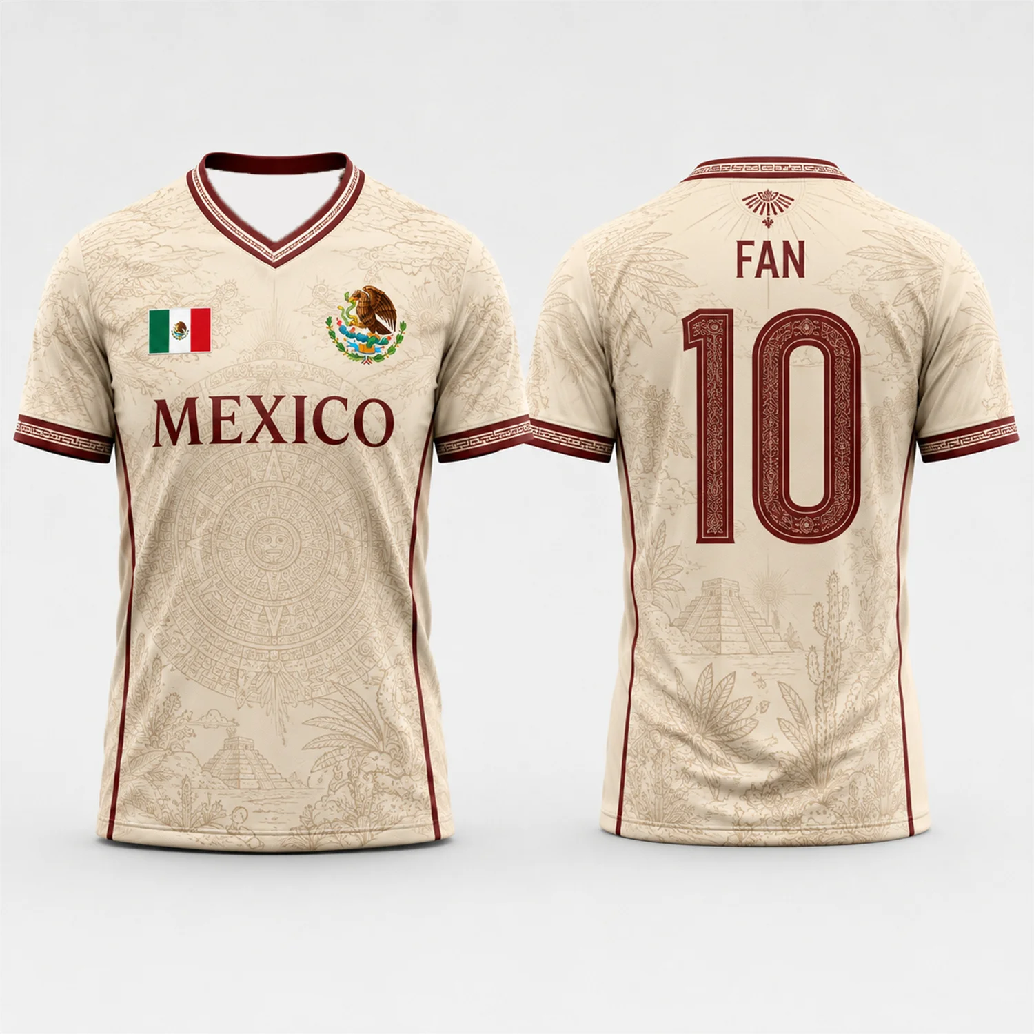 Men's Summer V Neck Short Sleeve T-shirt Mexico Ancient Mayan Pattern Print Loose Casual Sports Streetwear Daily Outdoor Top