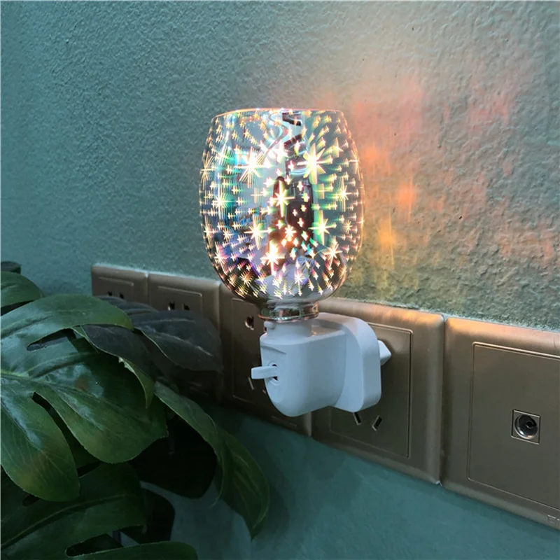 Quemador eléctrico de cera 3D, lámpara de aromaterapia, luz nocturna montada en la pared, difusor enchufable, decoración, enchufe del Reino Unido