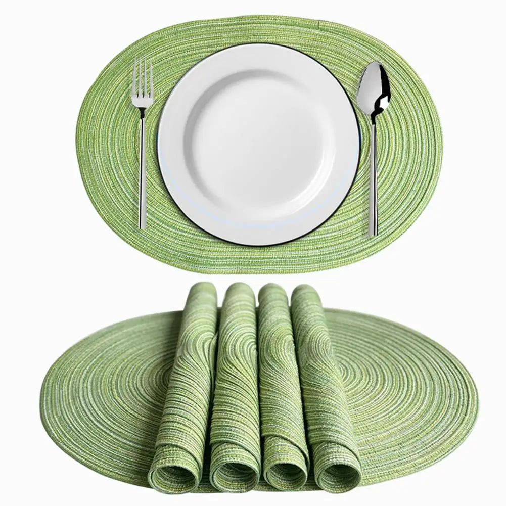 Woven Cotton Yarn Placemats Ellipse Design Minimalist Table Protectors Dining Mats for Home Kitchen