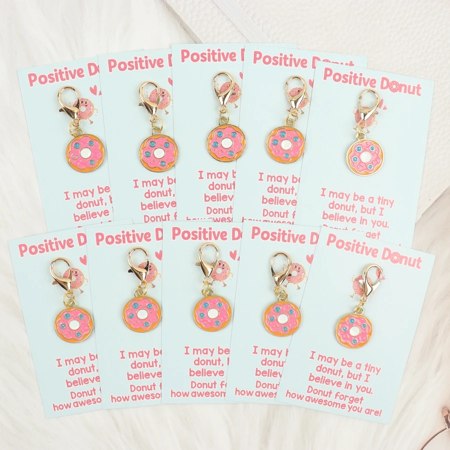 5 Pieces/10 Pieces of Positive Energy Donut Keychain Ceramic Tiles, Fun and Encouraging Gifts, Suitable for Both Men and Women, for Friends, Colleagues, Students, Family, and Birthday Party Gifts.