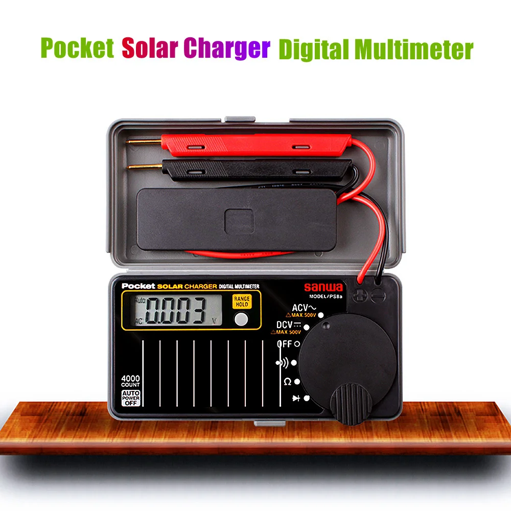 PS8a/PS-8a Pocket Size Solar Charging Card Type Digital Multimeter AC DC Voltage Resistance Diode Test Multimeter 7% Accuracy