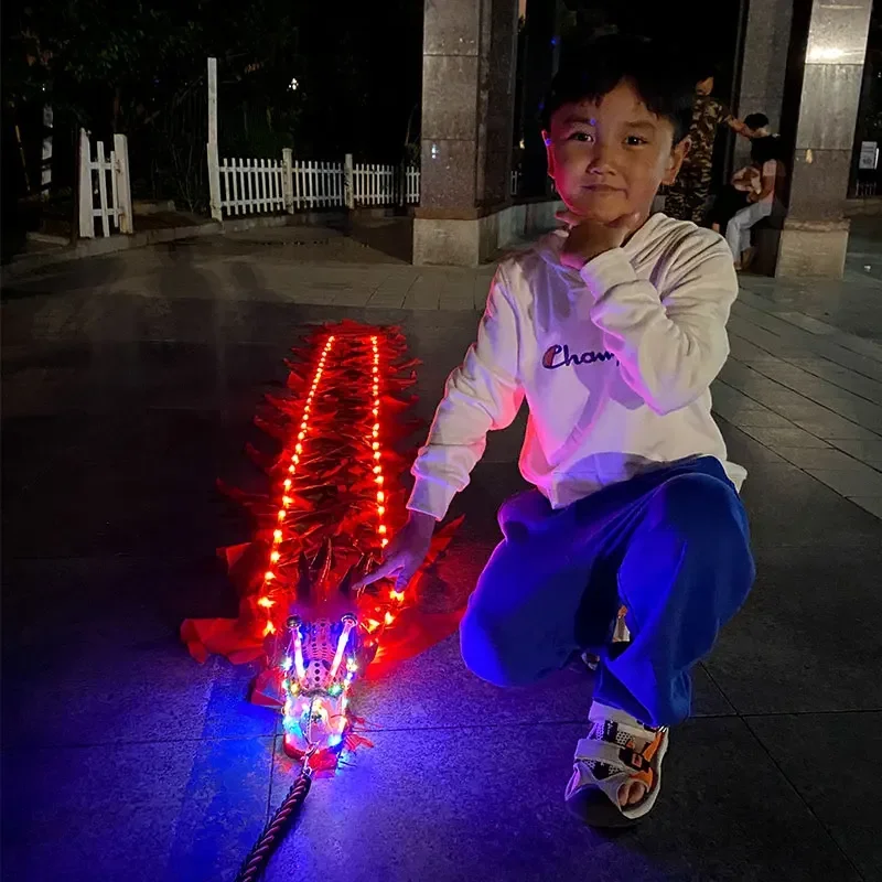 Juego de dragón de baile chino LED para niños, cintas de rendimiento de escenario de Fitness al aire libre, accesorios, regalo de Año Nuevo, juguetes largos Wu divertidos, 3/5M