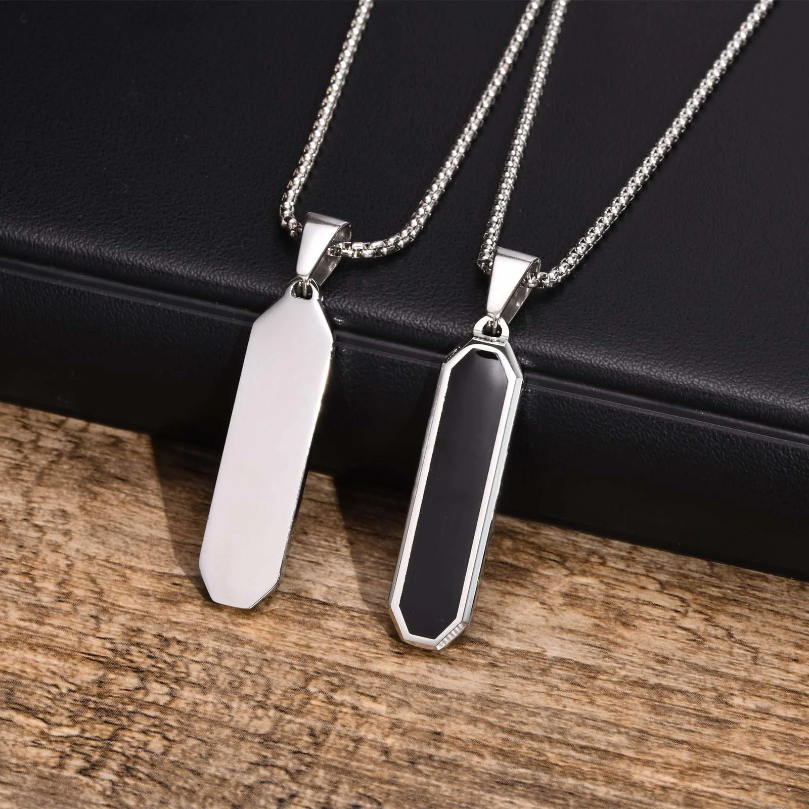 Vnox Fashion Black Color Bar Necklaces for Men Boys,Minimalist Stainless Steel Geometric Pendant Collar Gifts for Him Jewelry