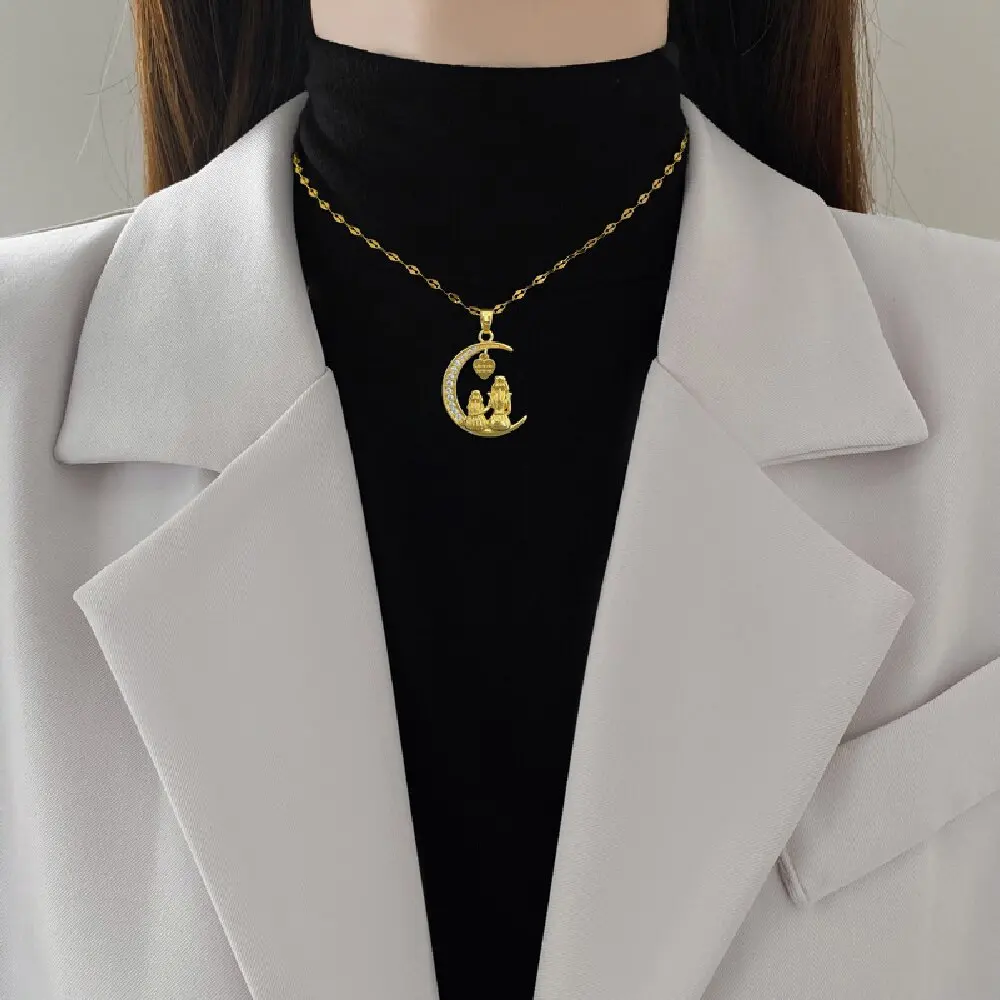 DIEYURO 316L Stainless Steel Fashion Exquisite Charm Looking At The Bright Moon Heart Necklace Trend Clavicle Chain Jewelry Gift