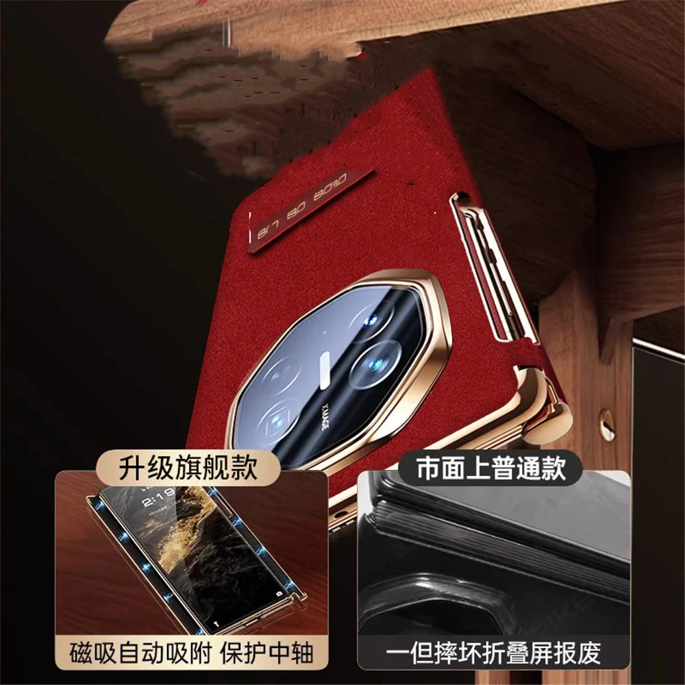 Oryginalne skórzane etui z klapką ALCANTARA do Huawei Mate XT z podwójnym zawiasem i osłoną ochronną