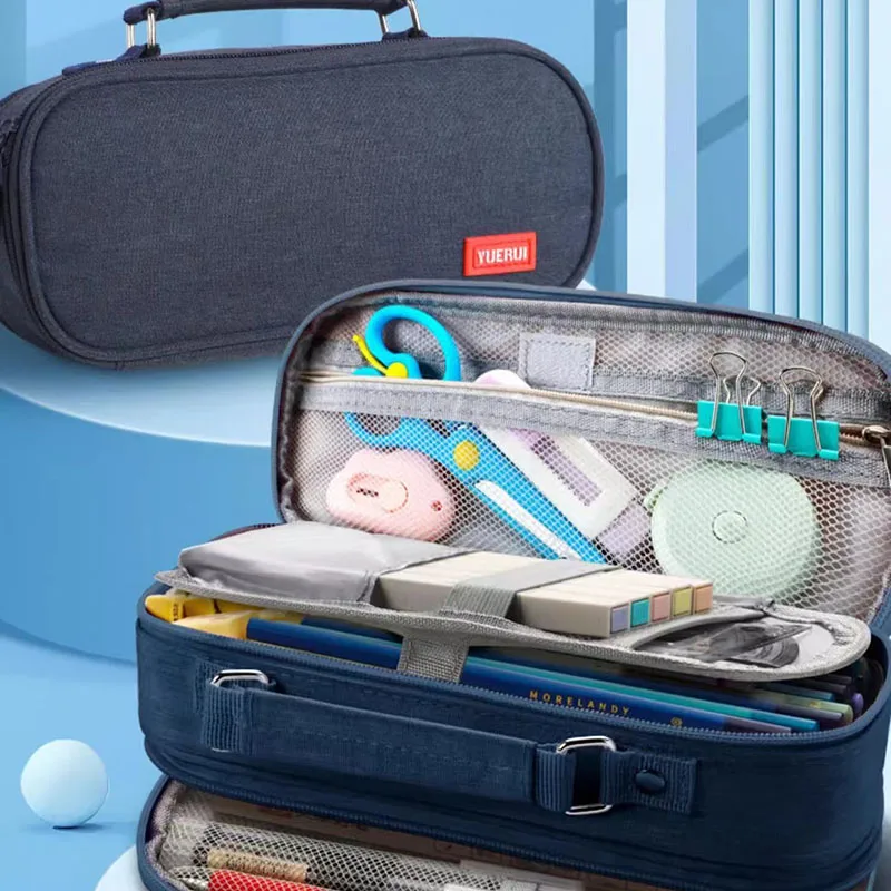 Bolsa de armazenamento de caneta, estojo de lápis, 4 camadas, grande capacidade, cosméticos, suprimentos de estudo de alta qualidade, caixas estacionárias simples para estudantes