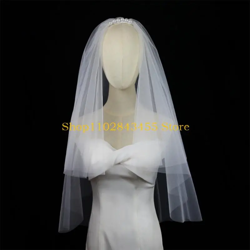 49MC Luxurious White Short Veil with Adjustable Headband Wedding Headpiece for Bachelorette Bridal Shower Gift