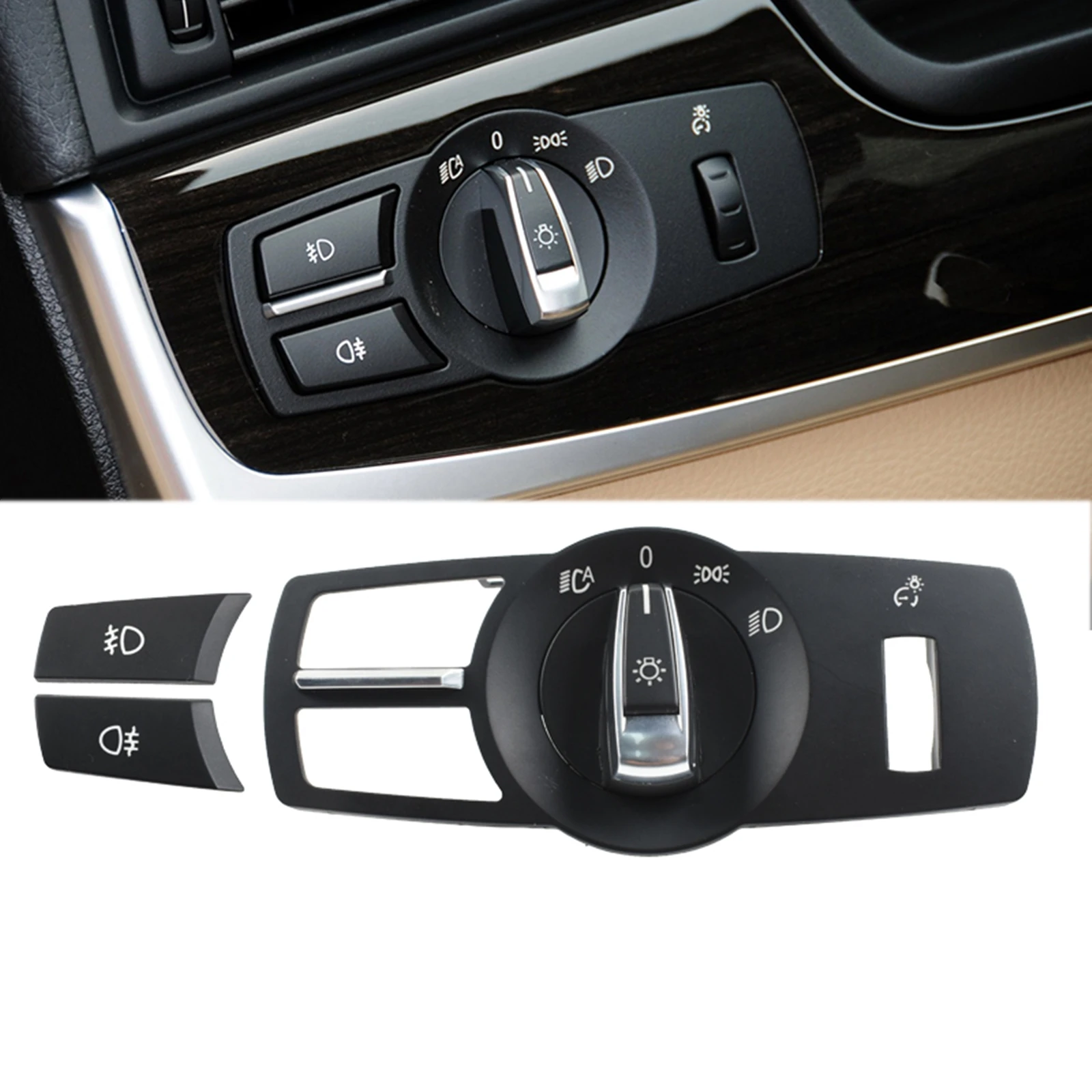 4pcs/Set Kit For BMW 5 Series GT 535 Advance Version Car Headlight Headlamp Control Switch Panel+Button+Key Knob Black